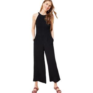 NWT Ann Taylor Loft Smocked Halter Jumpsuit Wide Leg Black 18 Petite